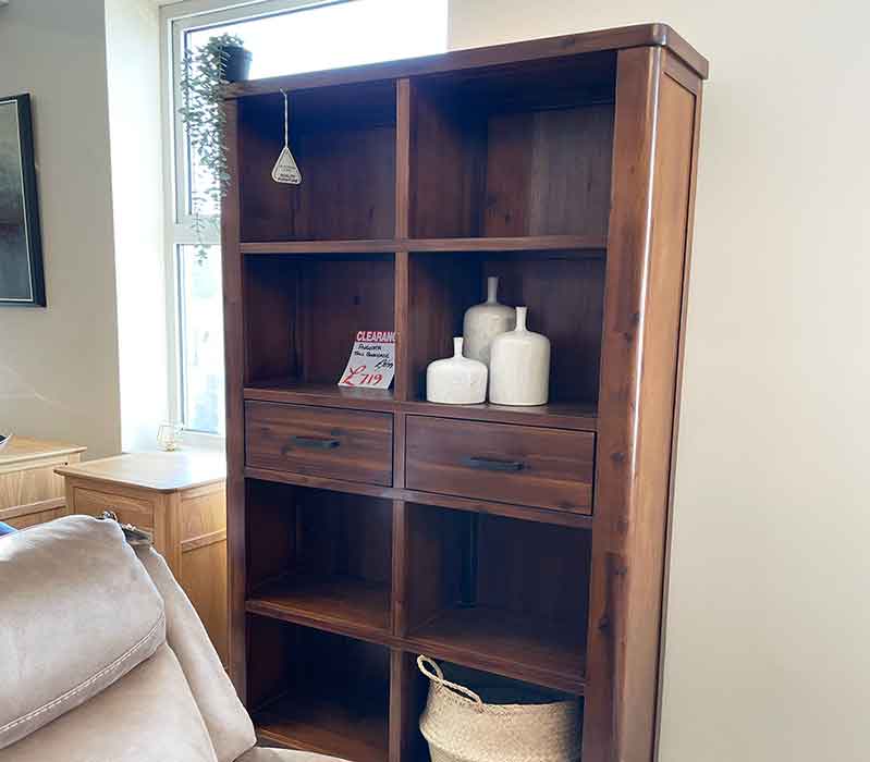 Tall dark wood bookcase on sale