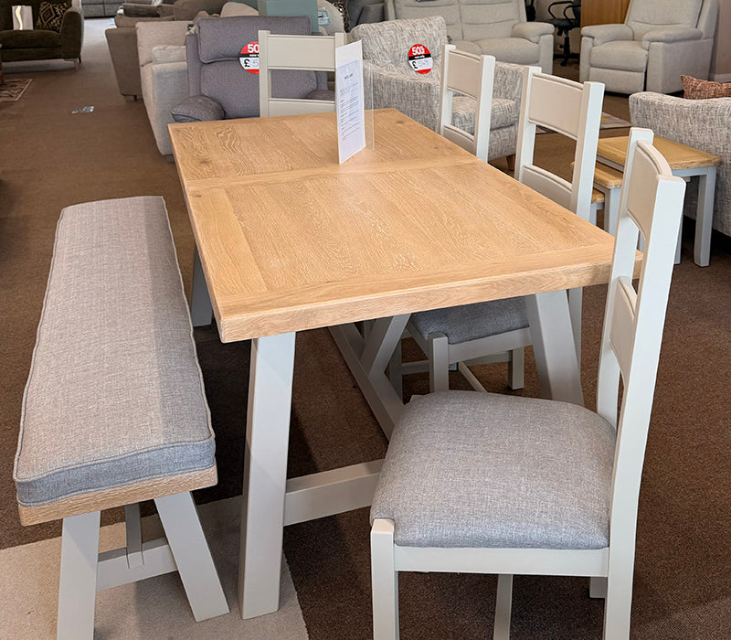 Extending table with bench and 4 chairs