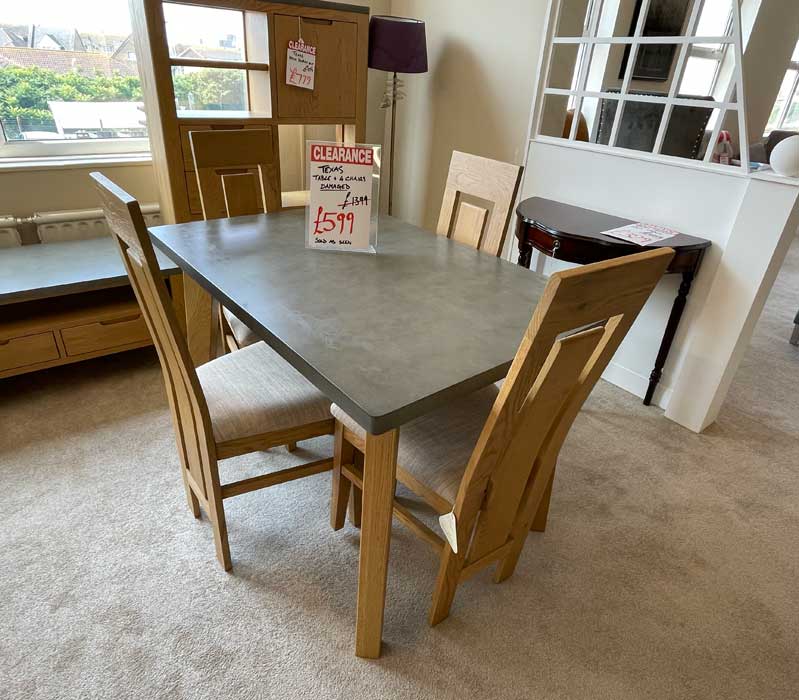 fixed dining table, 4 chairs