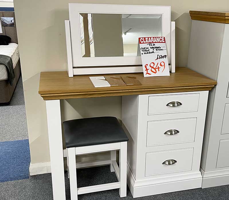 White dressing table with mirror and stool